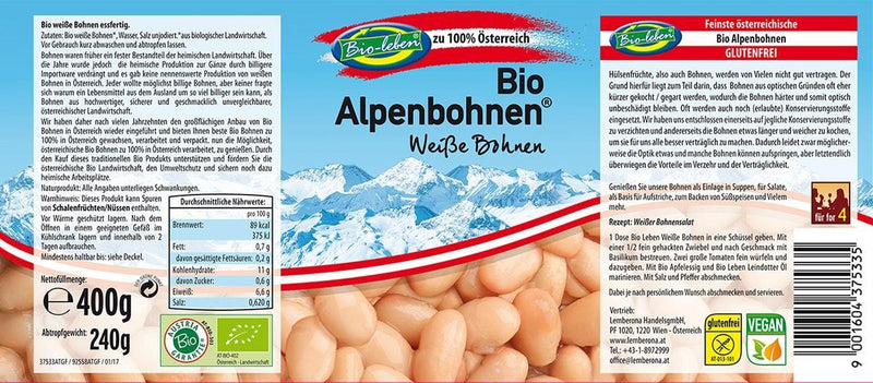 White organic beans from Austria in a can